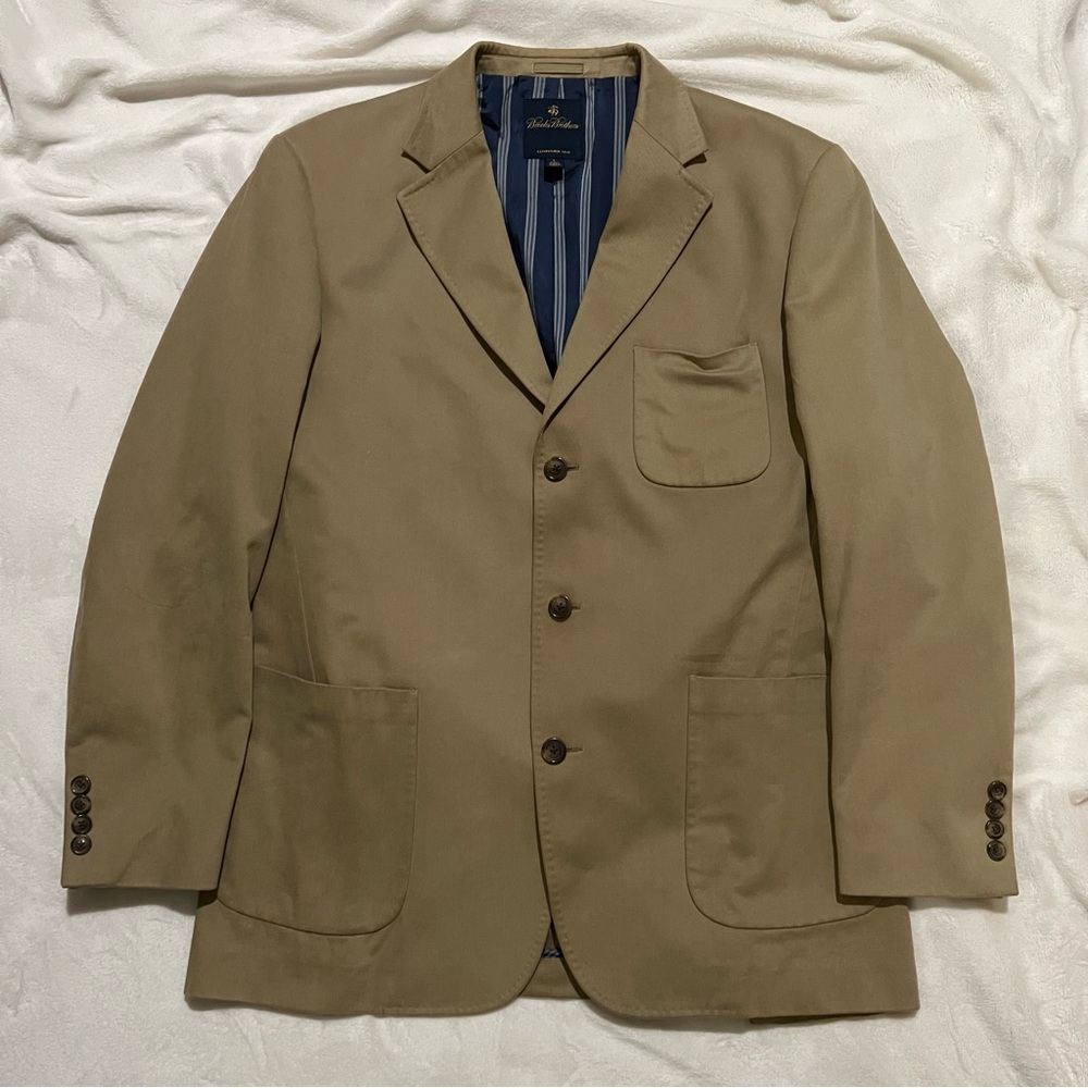 Brooks Brothers Men’s Khaki Tan Sport Coat Italian Cotton Men’s Size L 42